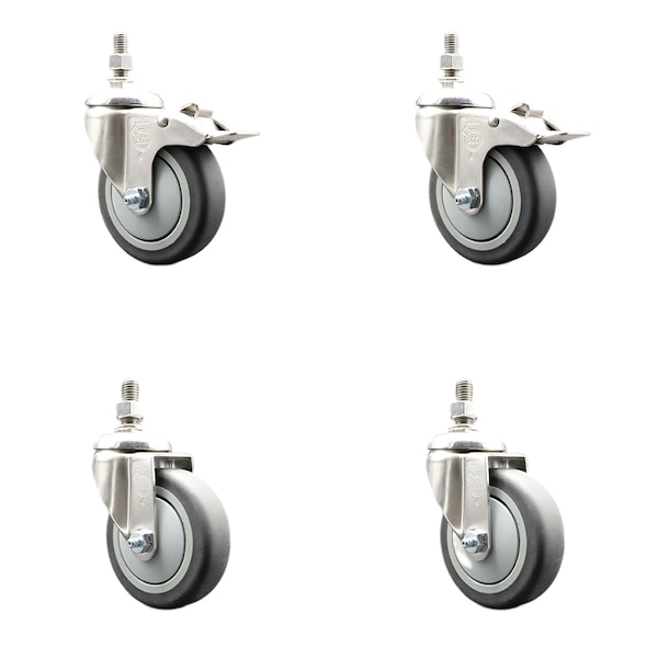 Service Caster 4 Inch 316SS Thermoplastic Rubber 1/2 Inch Threaded Stem Caster Lock Brake, 2PK SS316TSTTL20S414-TPRB-121315-2-S2 - main
